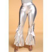 Lovely Trendy Flounce Silver Pants