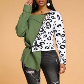 Lovely Casual Leopard Patchwork Green Sweater