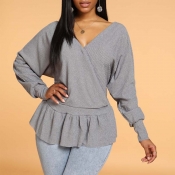Lovely Casual Flounce Grey Sweater