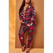 Lovely Casual Camo Red Plus Size Two-piece Pants S