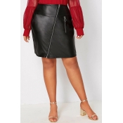 Lovely Casual Zipper Design Black Plus Size Skirt