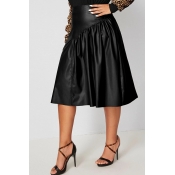 Lovely Casual Ruffle Design Black Plus Size Skirt