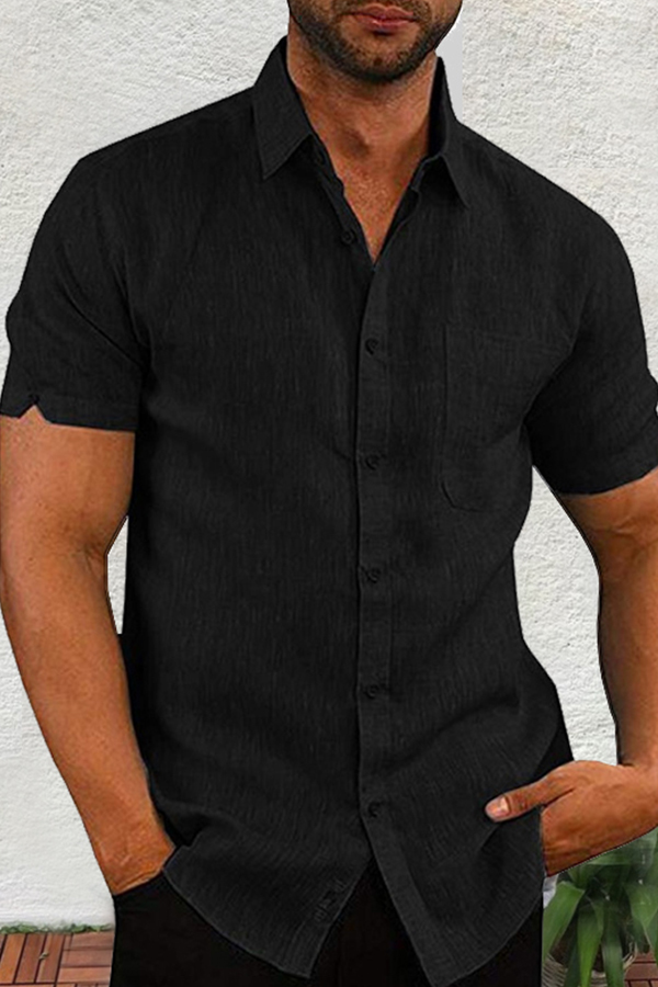 

Lovely Casual Turndown Collar Short Sleeve Basic Black Shirt