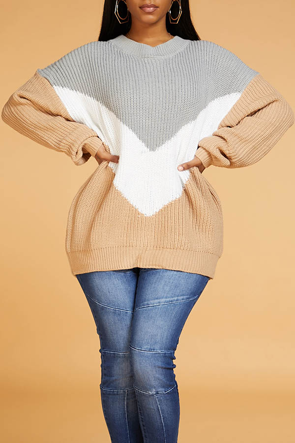 

Lovely Chic Patchwork Grey Sweater