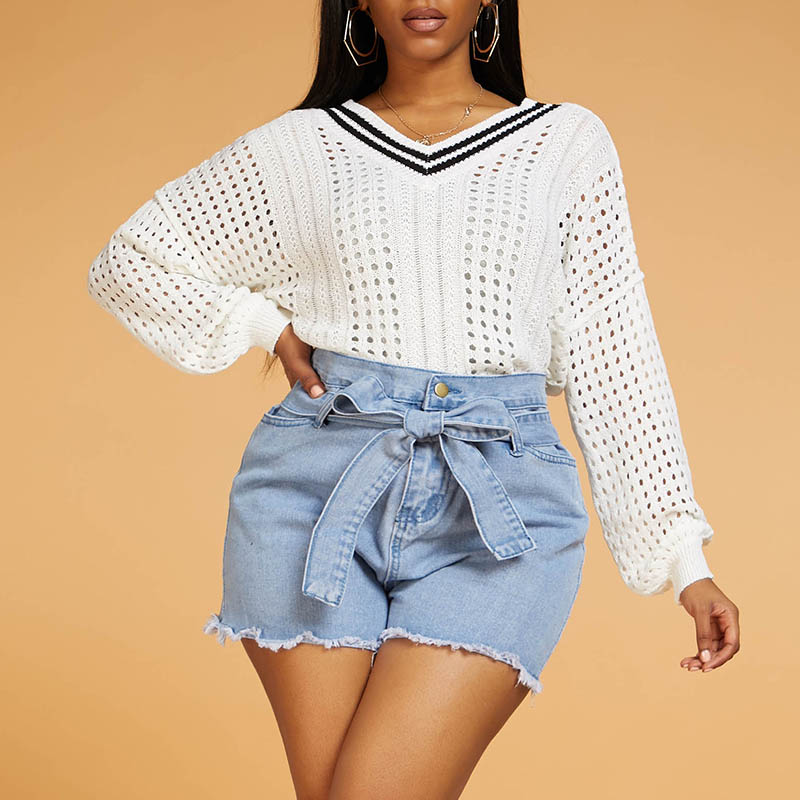 

Lovely Leisure Hollow-out White Sweater