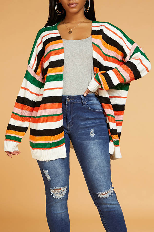

Lovely Chic Striped Multicolor Cardigan, Multicolor mstn