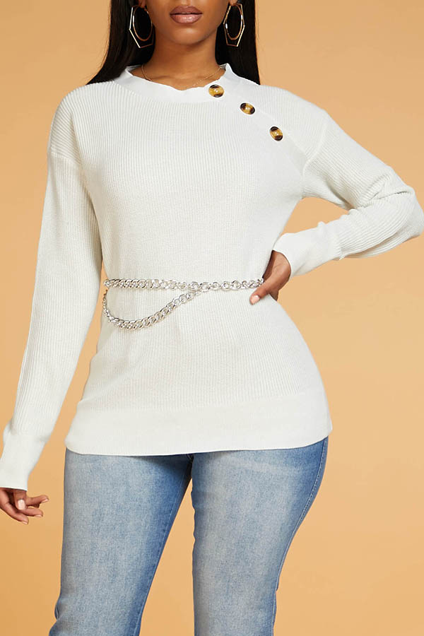 Lovely Casual Button White Sweater
