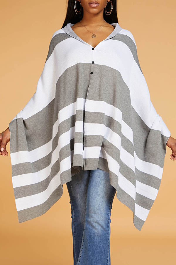 

Lovely Casual Striped Loose Grey Sweater, Gray stripe
