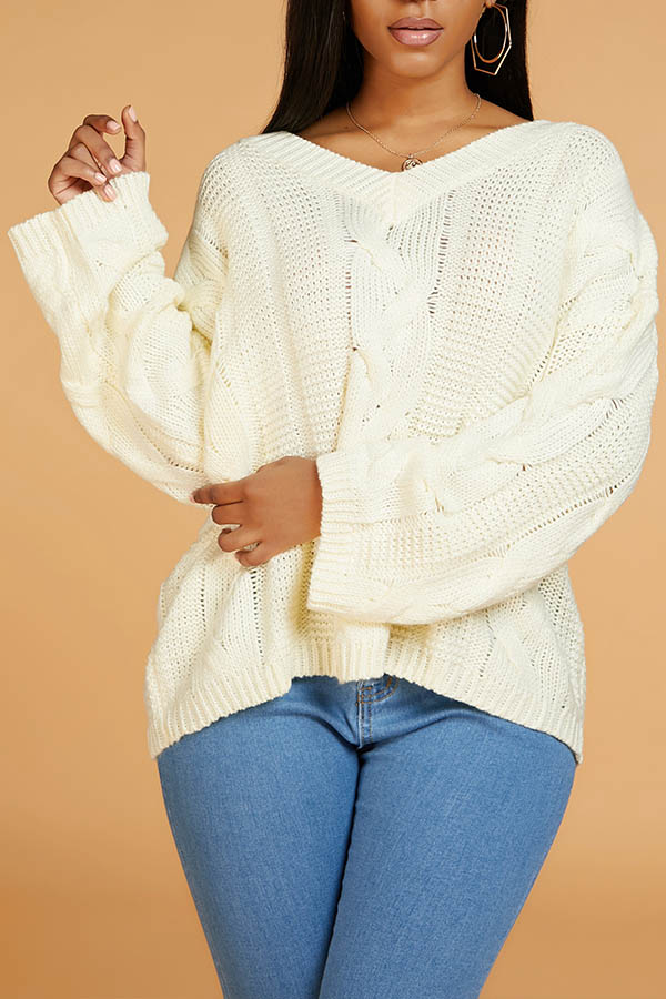 Lovely Casual Hollow-out White Sweater