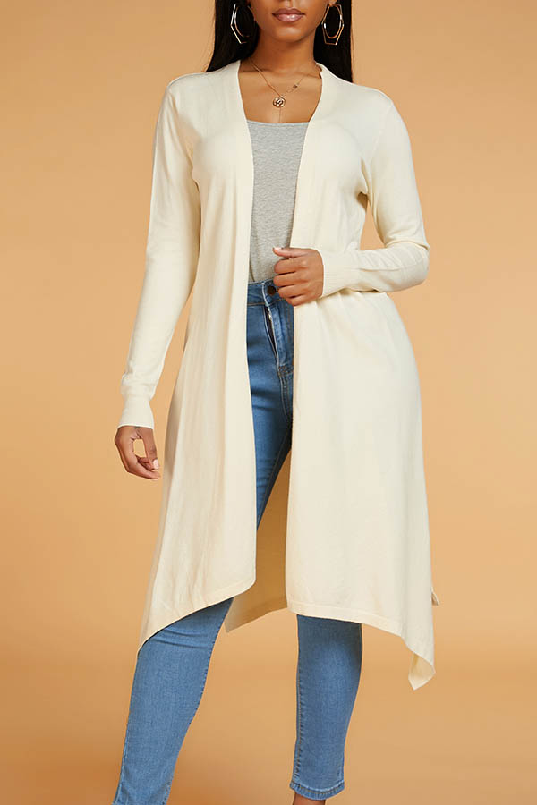 Lovely Casual Basic Cream-colored Cardigan