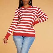 Lovely Casual Striped Red Sweater