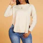 Lovely Casual O Neck Loose Apricot Sweater