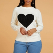Lovely Casual Heart Beige Sweater