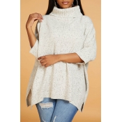 Lovely Casual Turtleneck Side Slit Apricot Sweater