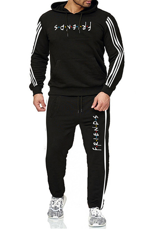 

Lovely Sportswear Hooded Collar Print Black Two-piece Pants Set