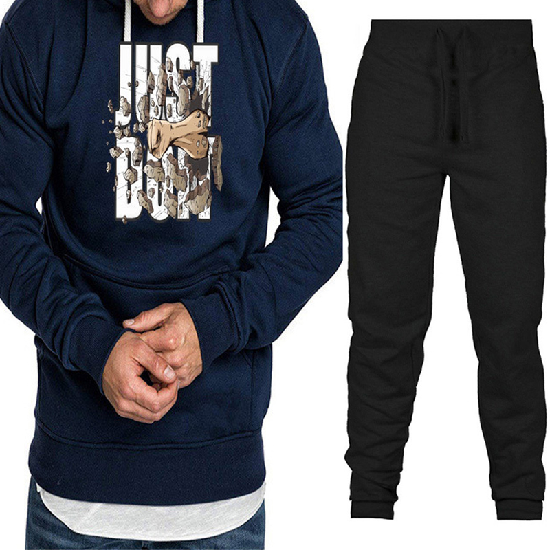 

Lovely Casual Hooded Collar Print Navy Blue Two-piece Pants Set