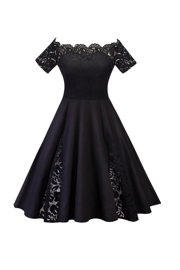 

Lovely Casual Drape Black Knee Length Plus Size Dress