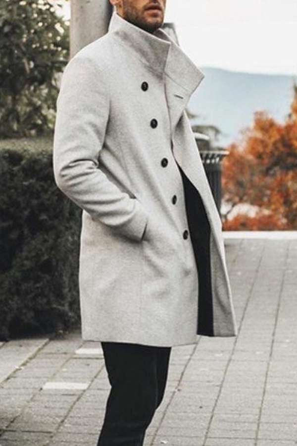 

Lovely Casual Button Design Light Grey Knee Length Coat