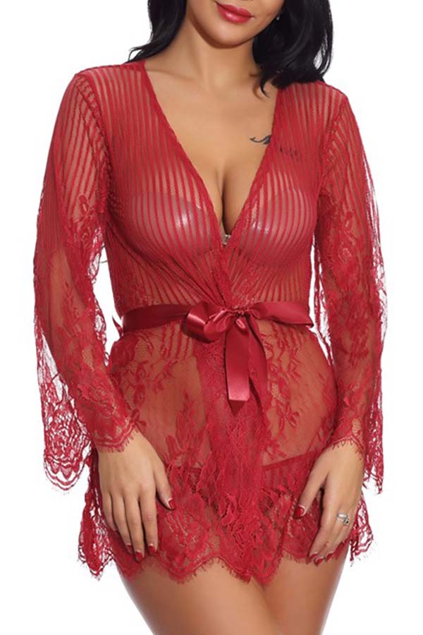 

Lovely Sexy See-through Wine Red Babydolls