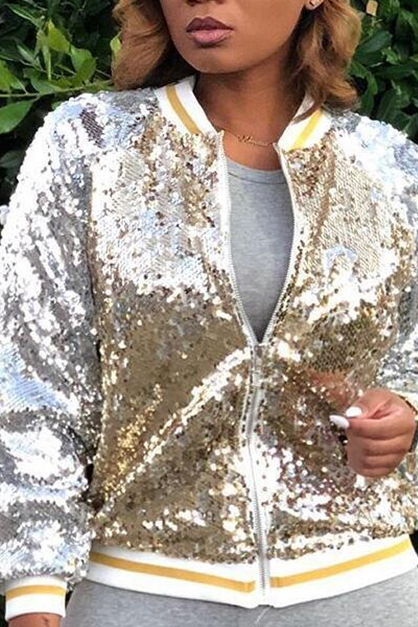 

Lovely Casual Patchwork Gold Coat