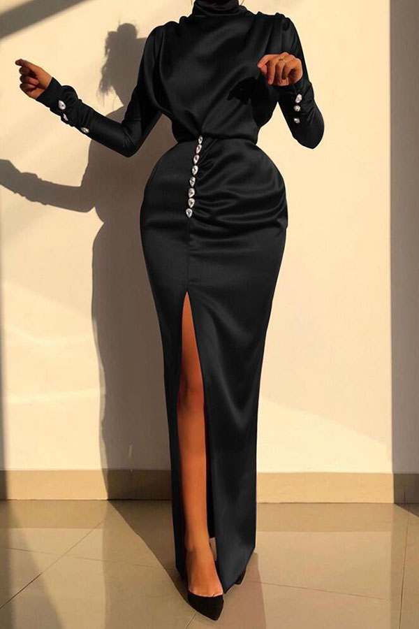 

Lovely Party Slit Black Maxi Dress