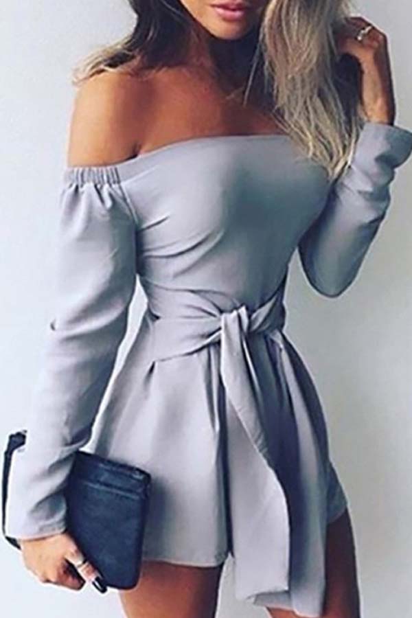 

Lovely Chic Dew Shoulder Knot Design Grey One-piece Romper