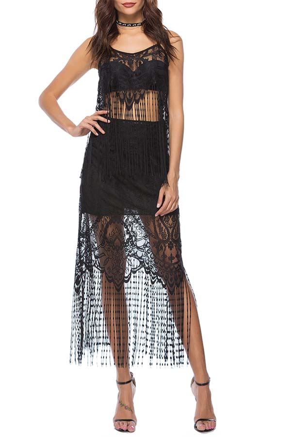 

Lovely Sexy See-through Black Two-piece Skirt Set
