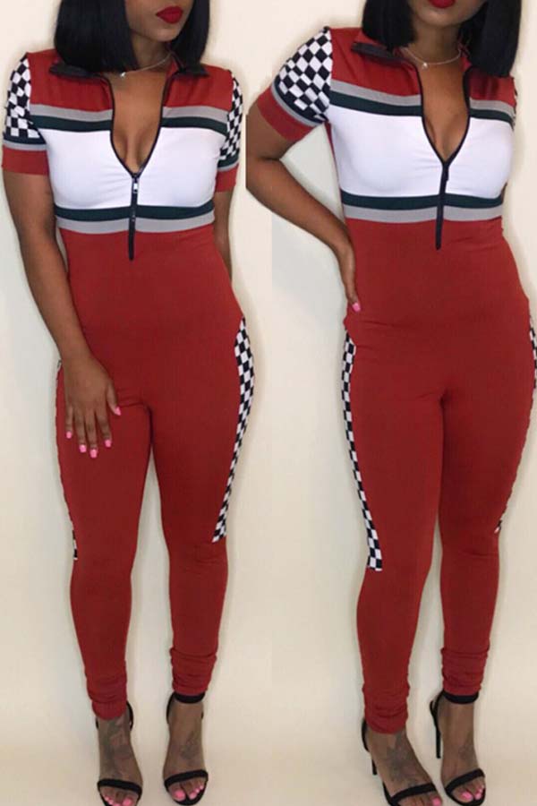 

Lovely Chic Patchwork Red One-piece Jumpsuit