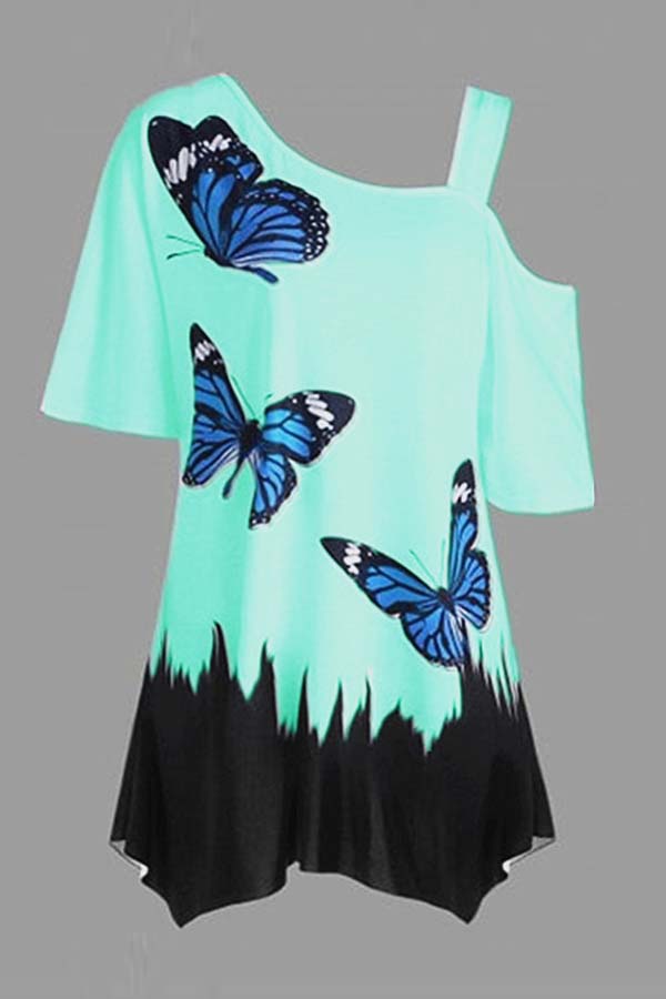 

Lovely Casual Print Light Green Plus Size Blouse