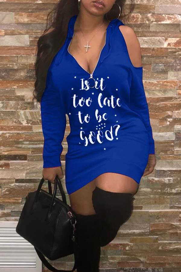 

Lovely Chic Letter Print Blue Mini Dress