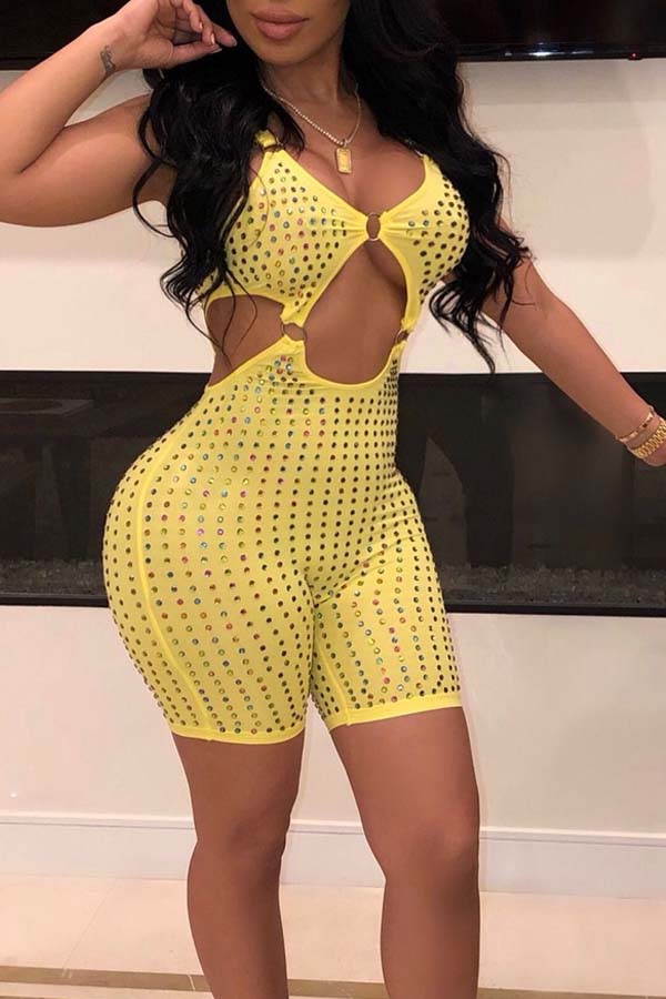 

Lovely Chic Hollow-out Yellow One-piece Romper