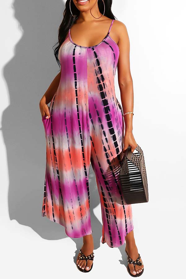 

Lovely Casual Loose Print Purple One-piece Jumpsuit