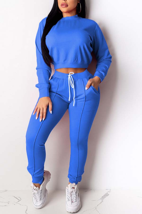 

Lovely Casual Basic Blue Two-piece Pants Set