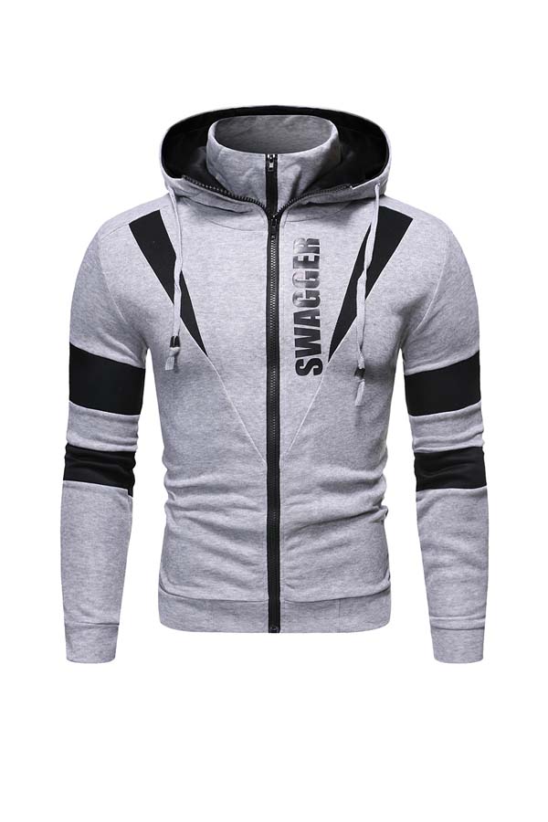 

Lovely Casual Hooded Collar Color-lump Patchwork Light Grey Hoodie