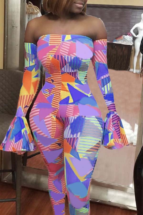 

Lovely Trendy Dew Shoulder Multicolor One-piece Jumpsuit, Multi