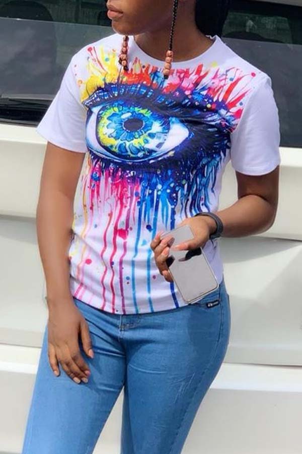 

Lovely Casual Print White T-shirt