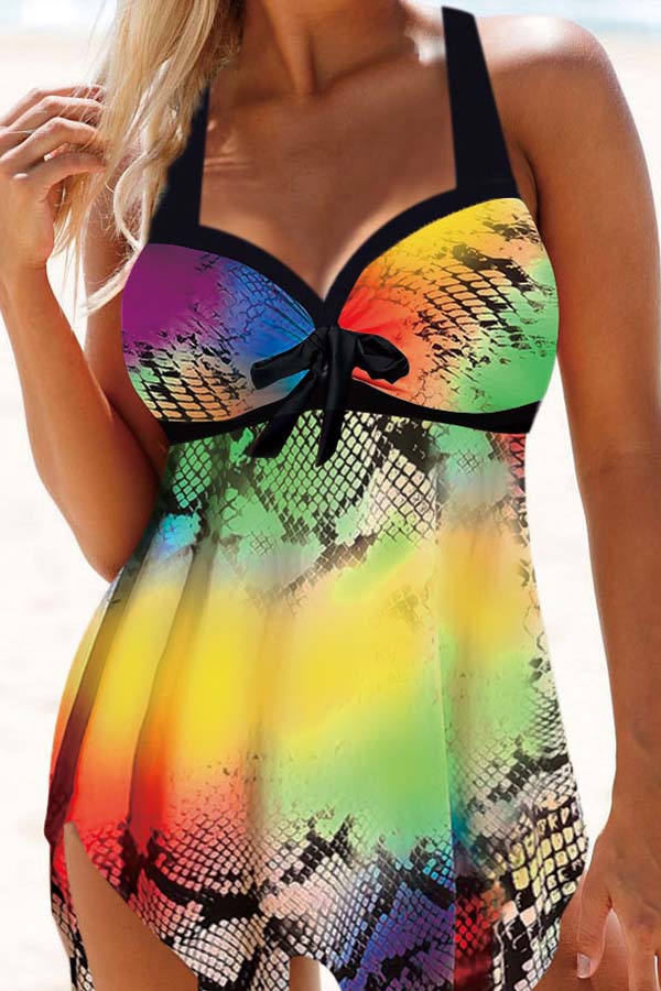 

Lovely Print Knot Design Two-piece Swimsuit, Python