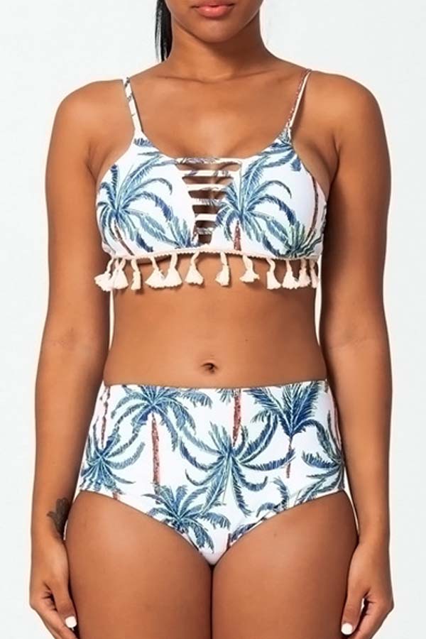 

Lovely Bohemian Tassel Design Multicolor Two-piece Swimsuit, Multi