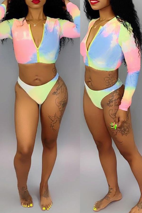 

Lovely Tie-dye Print Multicolor Two-piece Swimsuit, Multi