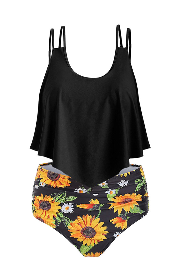 

Lovely Print Black Plus Size Two-piece Swimsuit