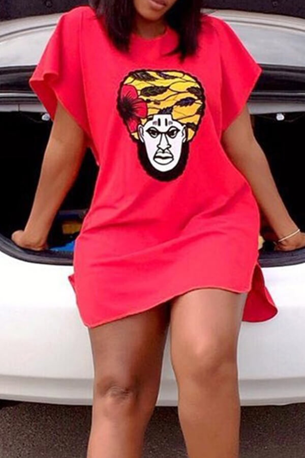 

Lovely Casual Print Red Mini Dress