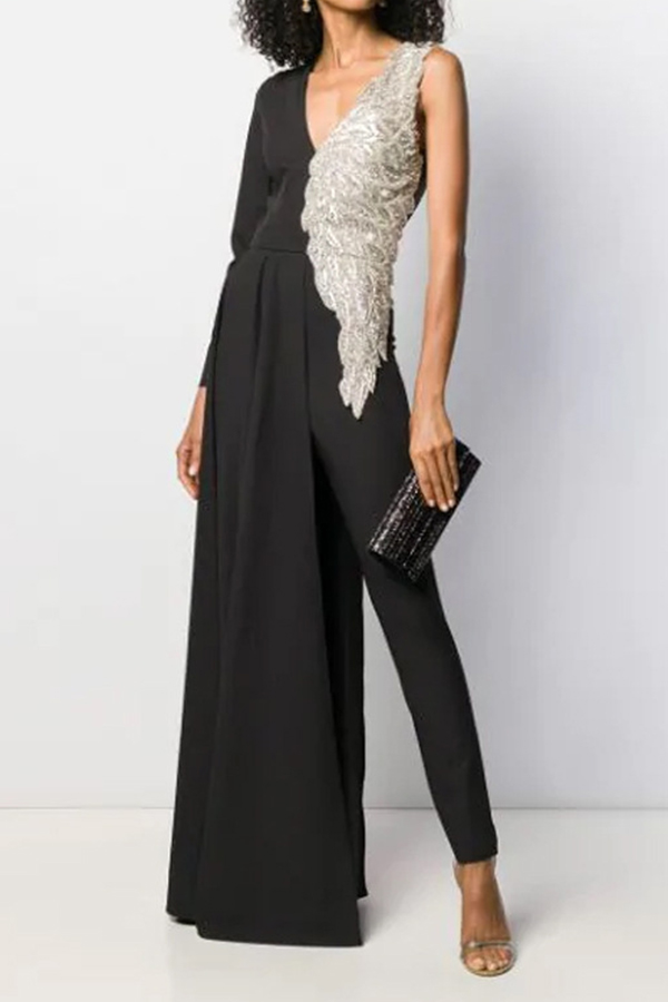 

Lovely Trendy Patchwork Black Jumpsuit