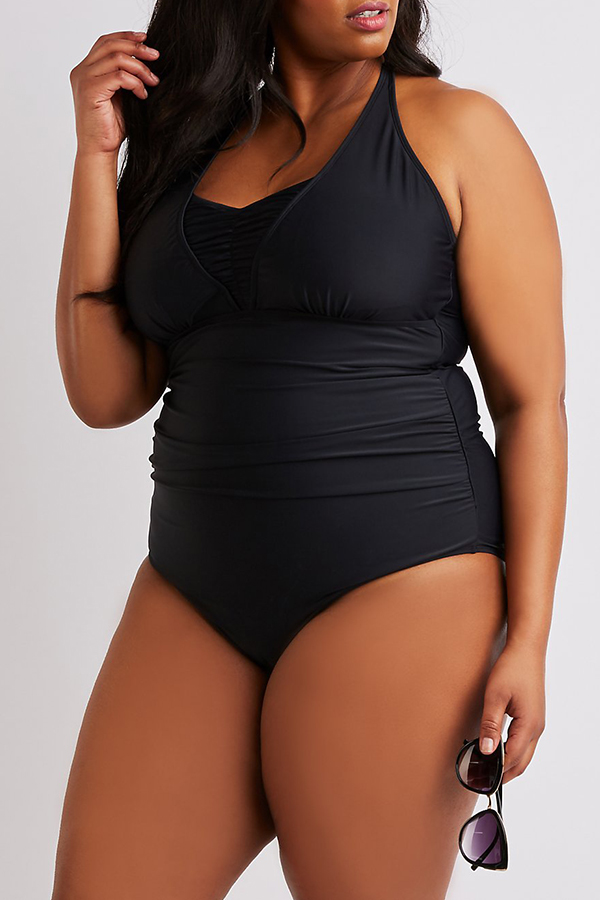 

Lovely Sleeveless Black Plus Size One-piece Swimsuit