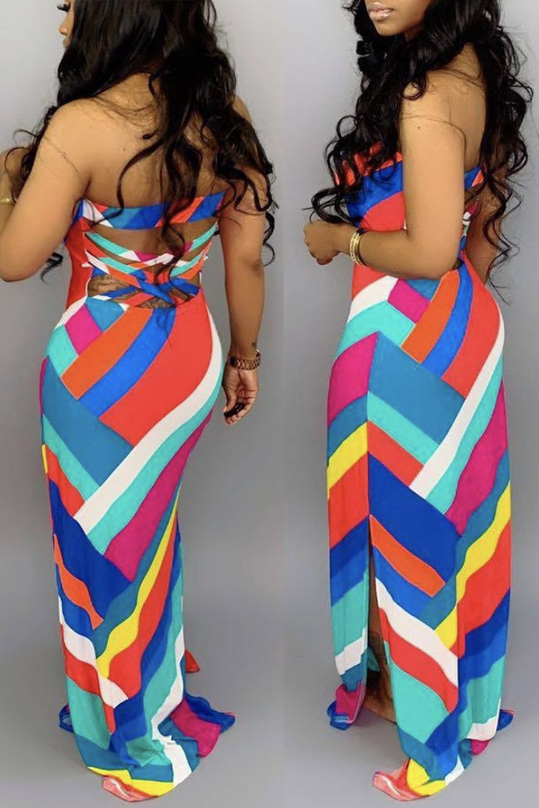 

Lovely Casual Print Multicolor Floor Length Dress, Multi