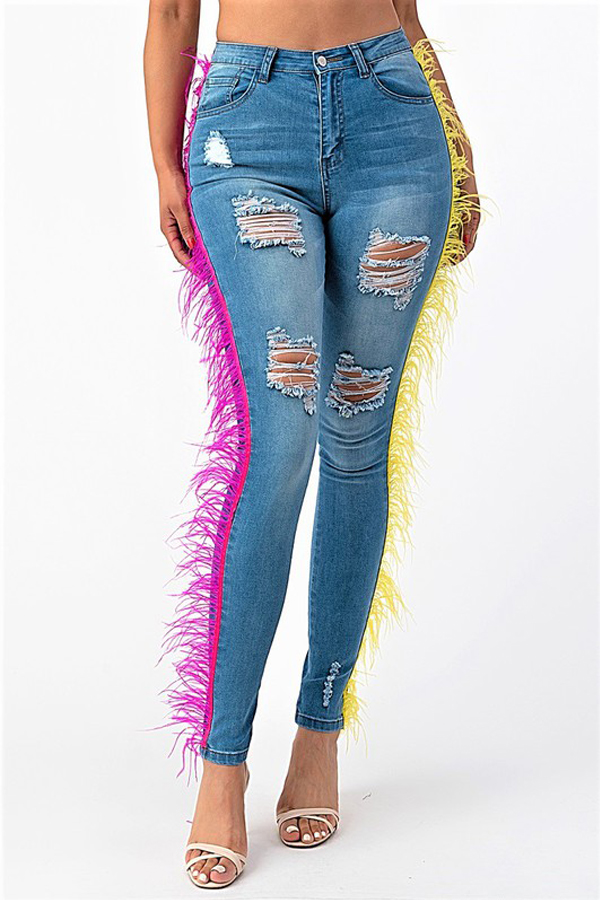 

Lovely Chic Tassel Design Blue Jeans