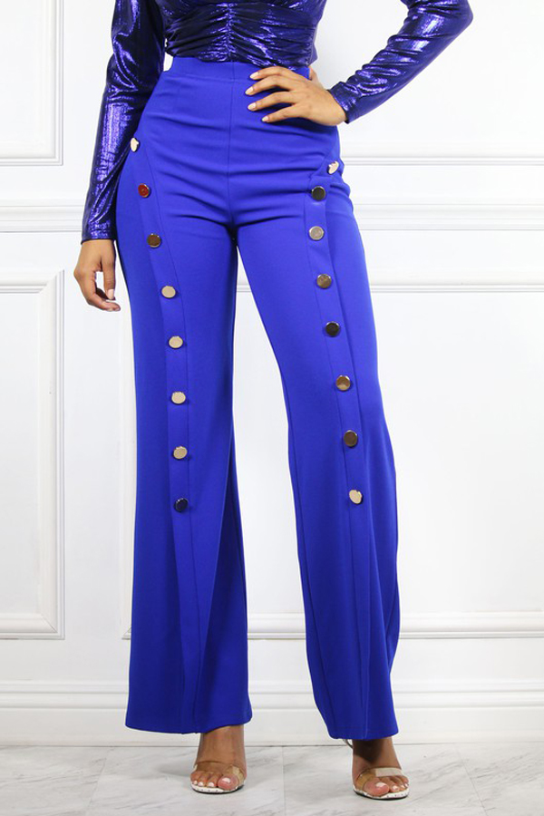 

Lovely Casual Buttons Design Blue Pants