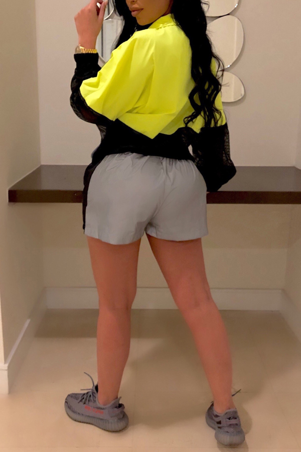 

Lovely Trendy Zipper Design Yellow Two-piece Shorts Set