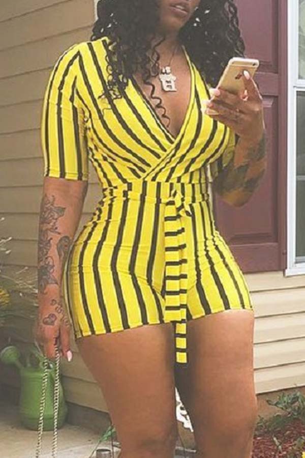 

LW Casual Striped Print Yellow One-piece Romper