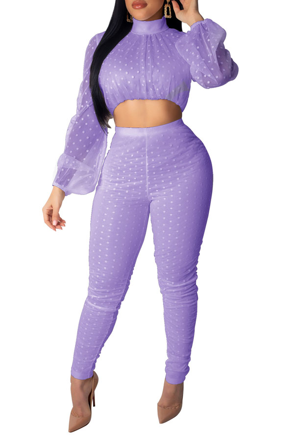 

Lovely Trendy Dot Print Purple Two-piece Pants Set