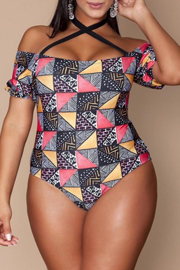 

Lovely Plus Size Print Black Osne-piece Swimsuit